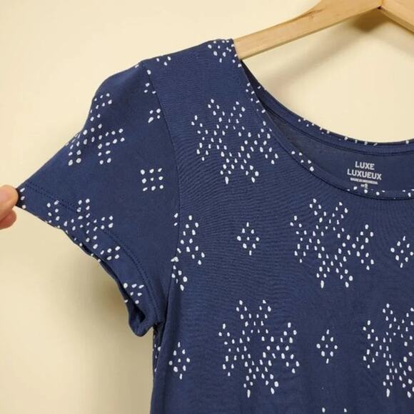 GAP Luxe Luxueux Short Sleeve Top Navy Blue White Print Women Size S - Picture 5 of 8